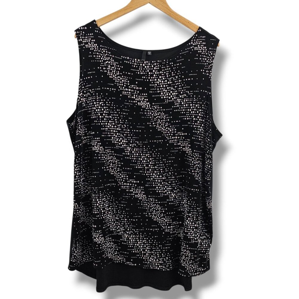 MIK Sleeveless‎ Top Womens 2X Black Beige Silver Sparkle Stretch Dressy Holiday